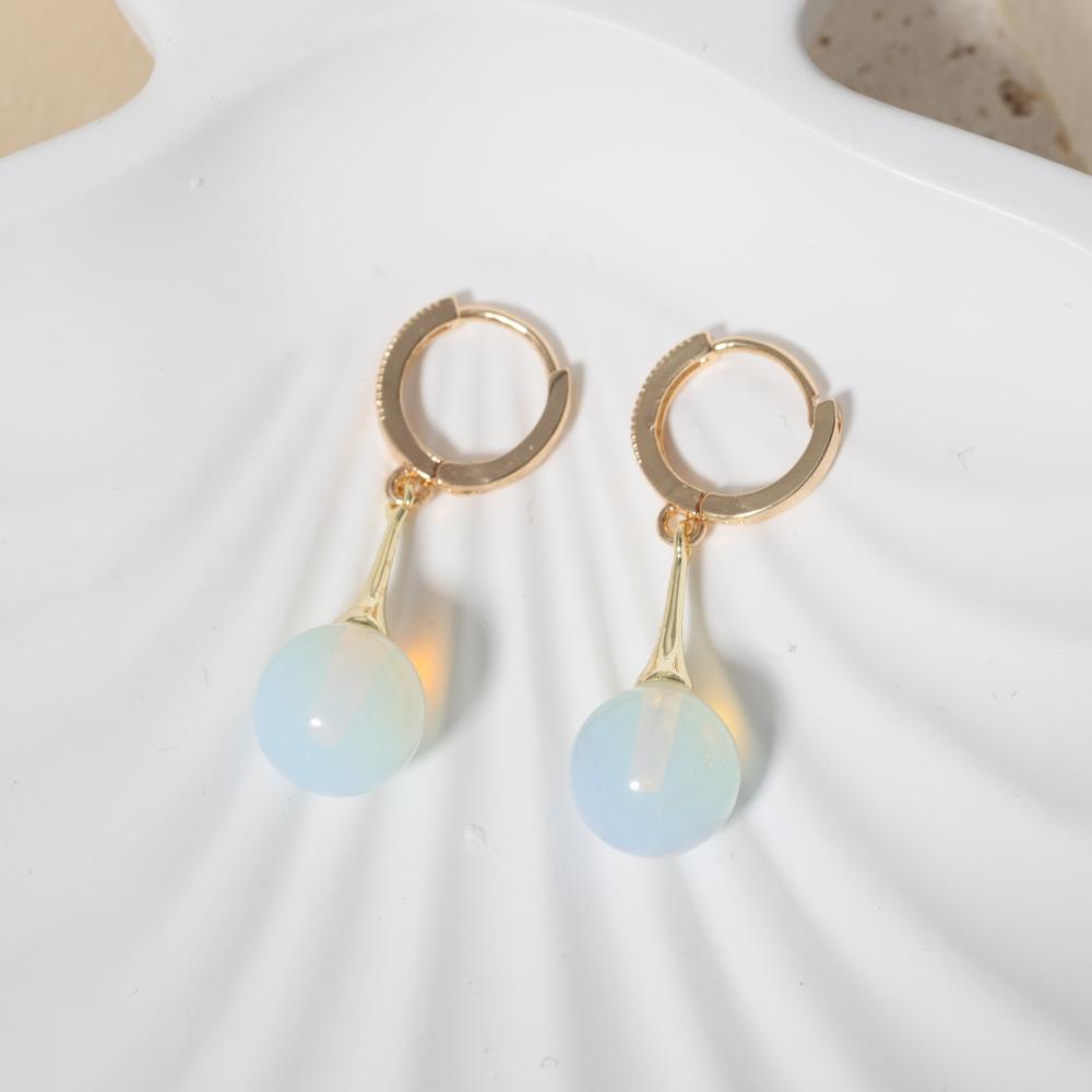 Fashion Three-color Round Imitation Jade Stone Dangle Earrings for Women Cubic Zirconia Jewelry Christmas Party Accessories