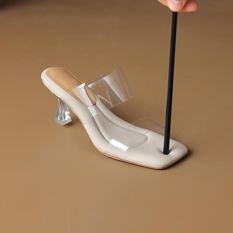 

Transparent sandals women s high heel summer 2025 new thick heel waterproof table versatile word with crystal heel cool slippers 34