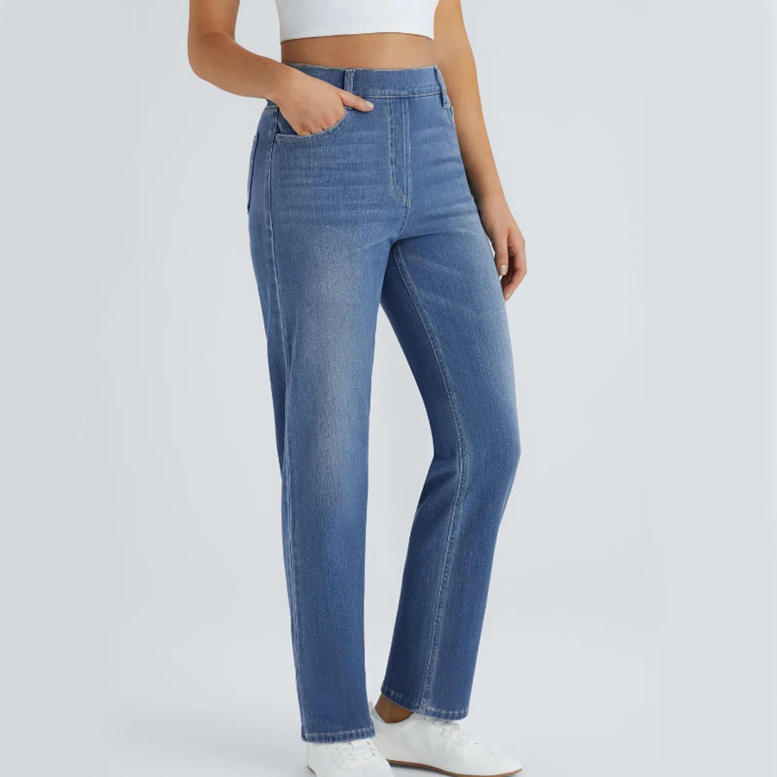 

New High Waist Straight Yoga Jeans For Women Slim And Breathable Loose Fitness Casual Pants L светло-синий