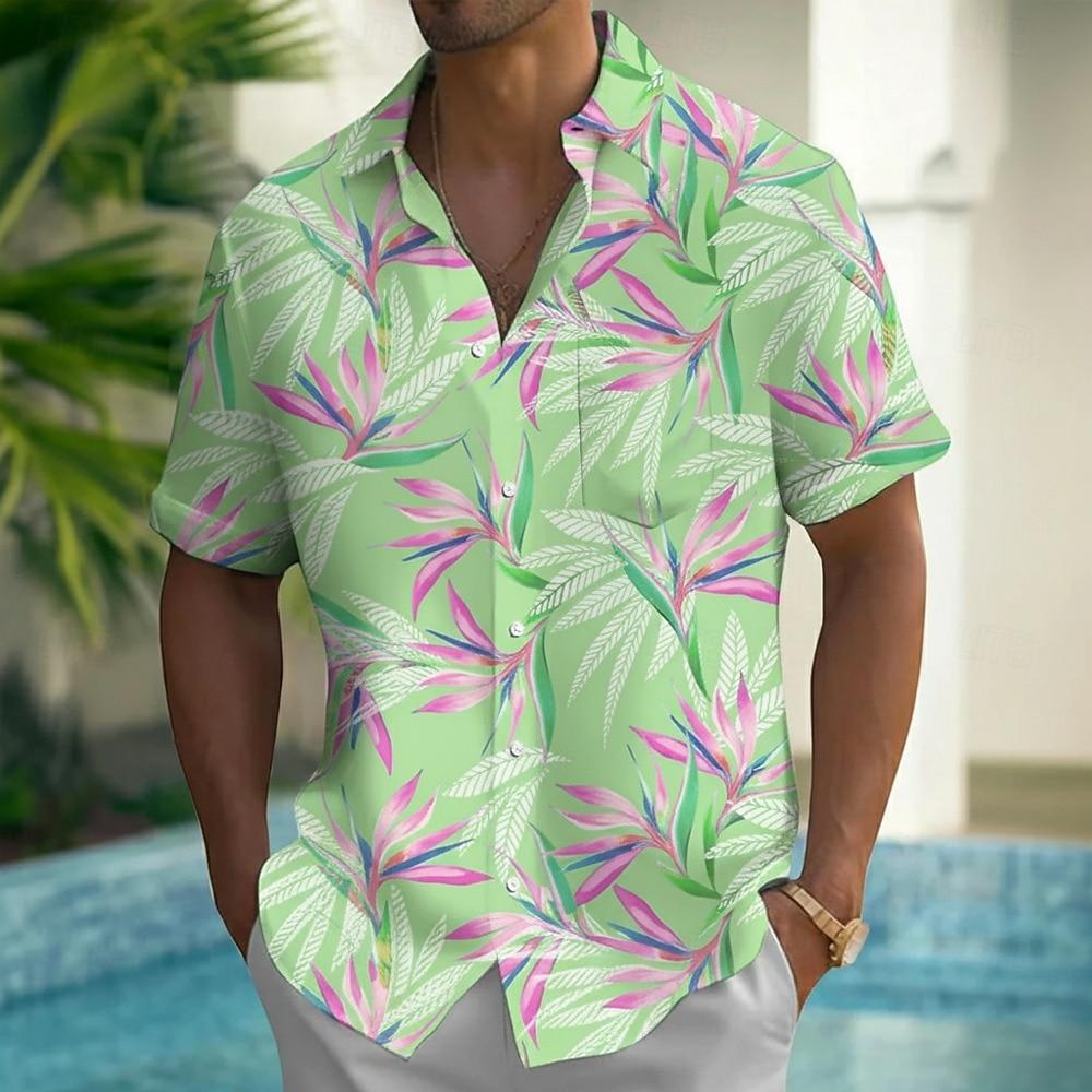 Men's Plant Tropical Leaf Summer Hawaiian Shirt Button Up Shirt Aloha Short Sleeve Shirt Summer Collared Shirts Front One Pocket
