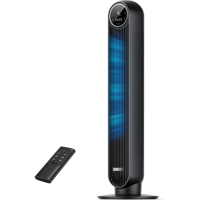 Dreo 20dB tichý sloupový ventilátor, Oscilační o 90° věžové ventilátory do pokoje, Včetně dálkového ovládání, 4 rychlosti, 4 režimy