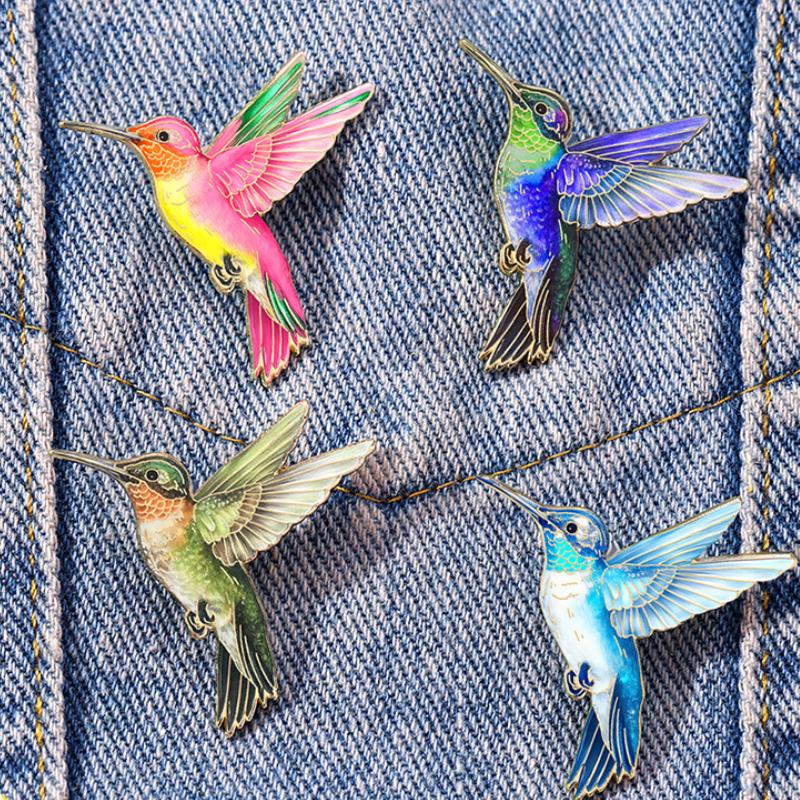 4pcs Hummingbird Brooch Pins For Women Colorful Birds Enamel Pin Metal Badge Jewelry Clothing Backpack Accessories Friends Gift