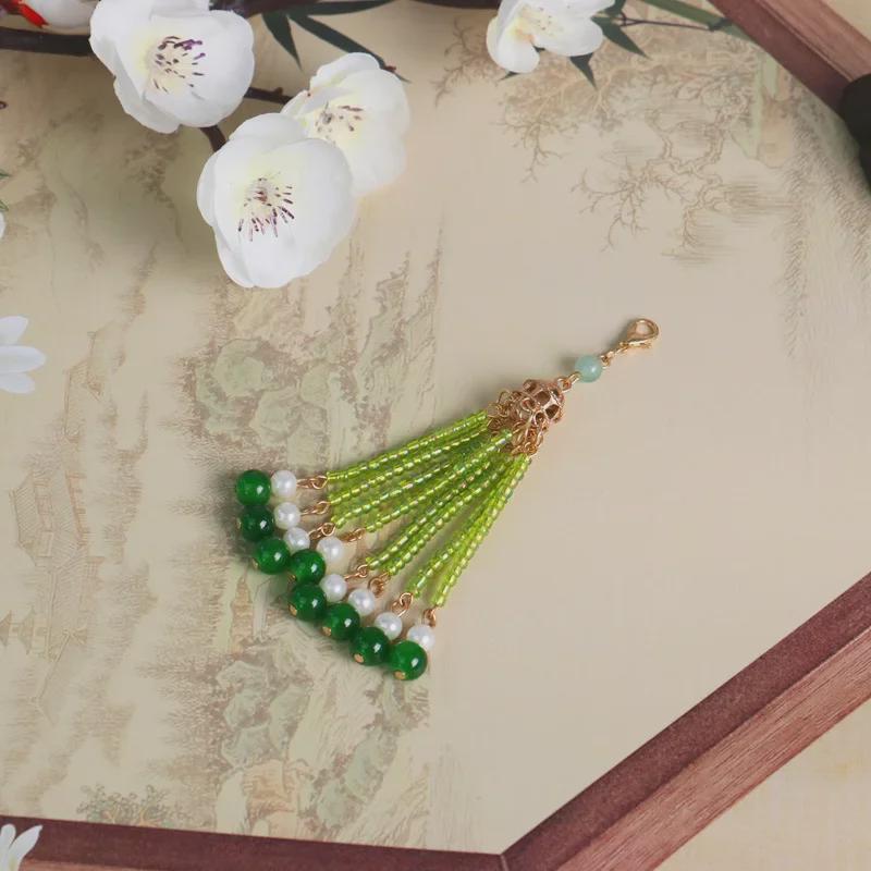 Handmade Beaded Tassel Glass Pendant with Cheongsam Collar for Sweater Chains and Xiuhe Clothing