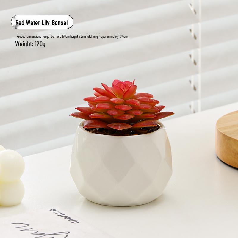 Small Indoor Potted Succulent - Artificial Green Plant Ornament for Home, Office, or Desktop Decor