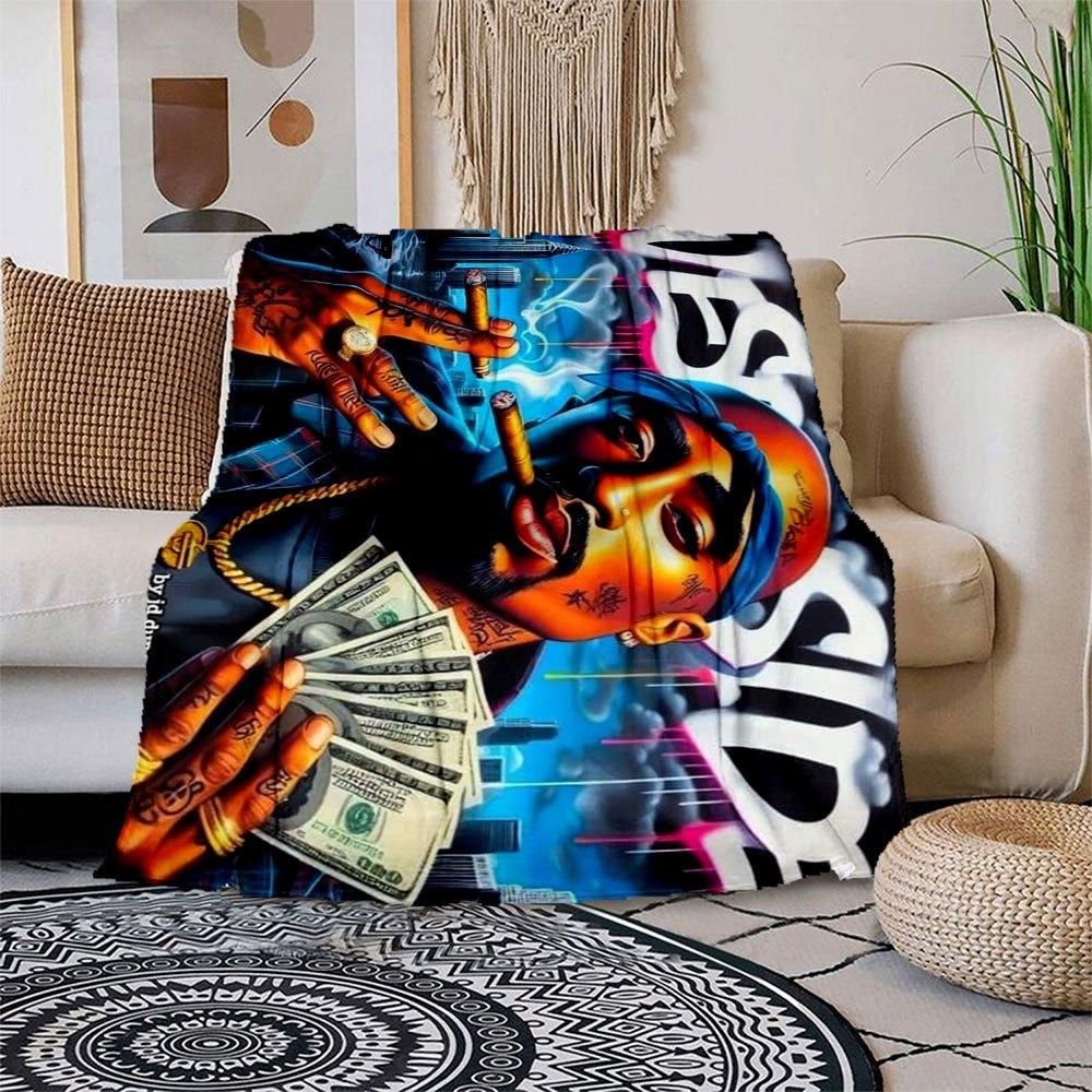 

Rapper Holding Money and Cigar Art Print Poster Blanket Flannel Throw Blanket for Sofa, Bed, Travel, Camping, Office, Couch, Chair, And Bed 150x180cm