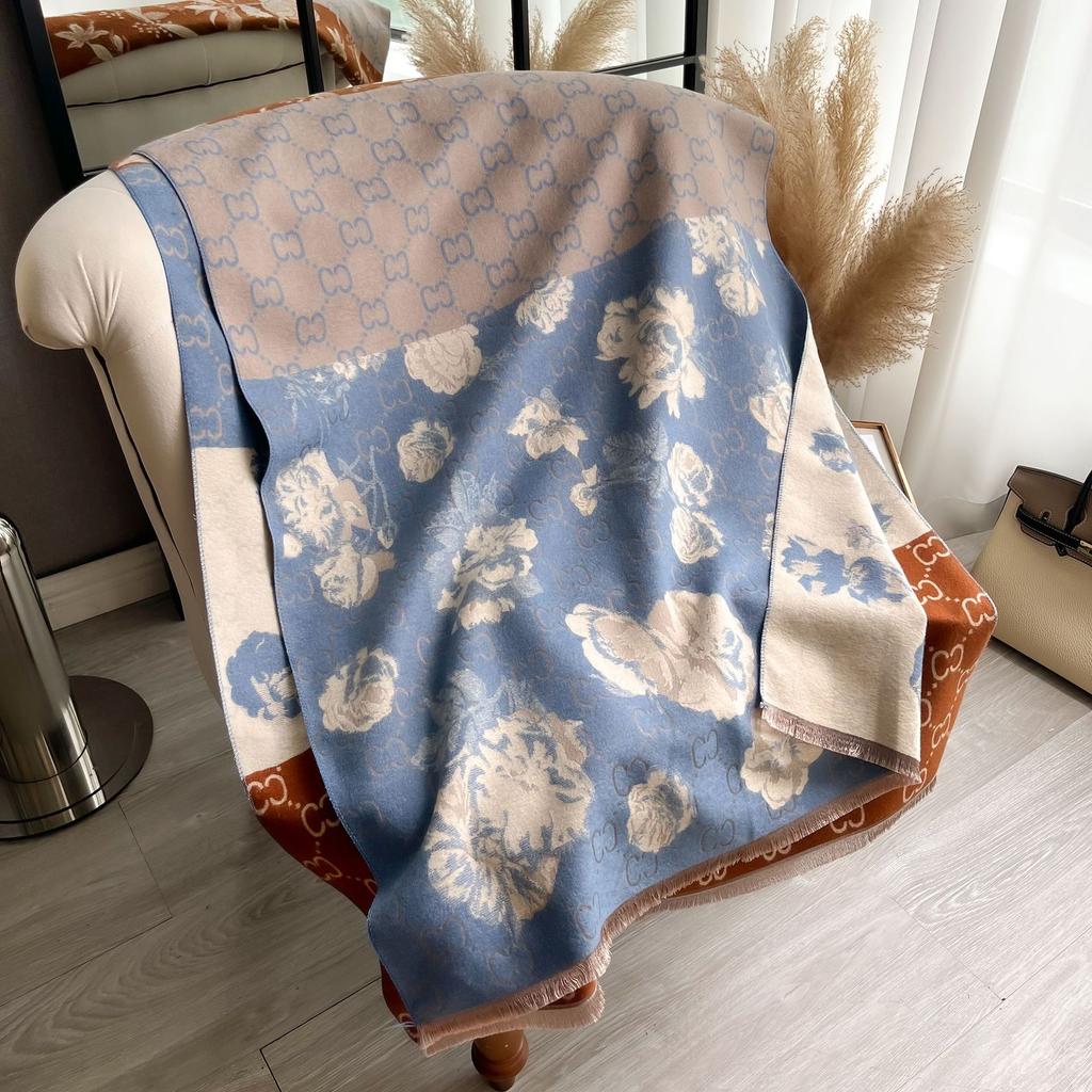 Short Beard Tassel Korean Version Of The Letter Camellia Splicing Fashion Versatile Confident Women Imitation Cashmere Thickened Scarf