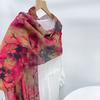 New Style Summer Lengthened Diamond Scarf Flower Printed Silk Sunscreen Scarf Irregular Shape Neck Shawl for Women