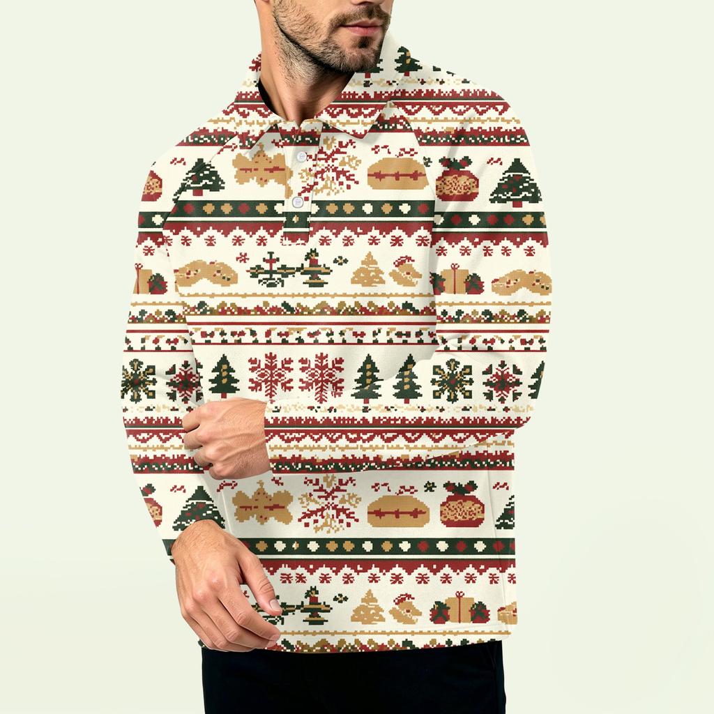 Men's Christmas Print Zip-Up Sweatshirt, Long Sleeve Loose Fit Casual Fall Winter Top, Multiple Colors and Sizes