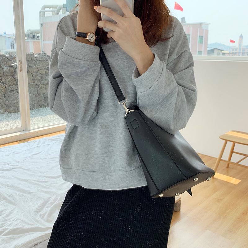 2025 Autumn/Winter Korean Style Large Capacity Solid Color Mother-Child PU Crossbody Bucket Bag for Women