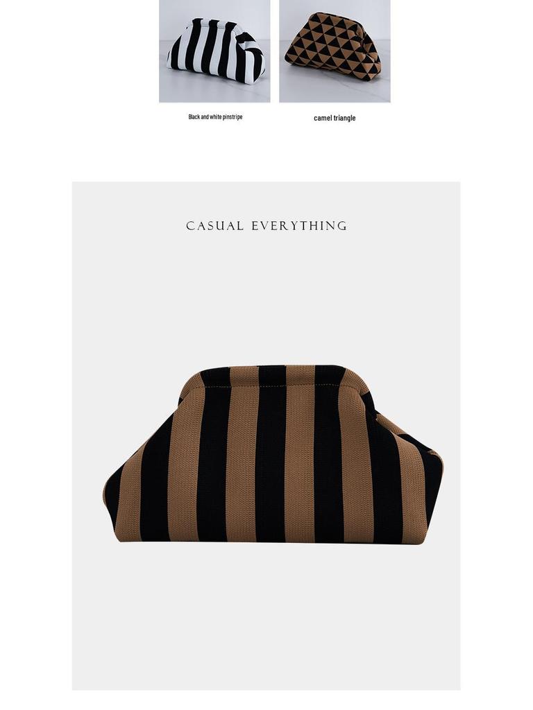2025 Versatile Striped Knitted Handbag: Cloud Design, Large Capacity, Color Block, Daily Use.