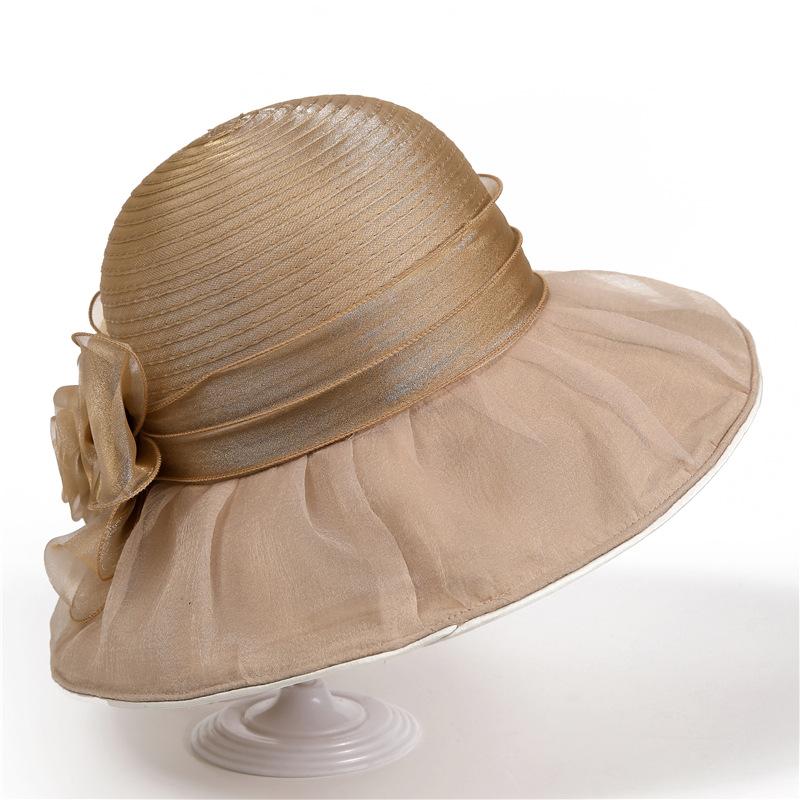 Sun Hat Women'S Beach Bucket Hat Organza Flower Mother Sun Hat Sunscreen Basin Hat
