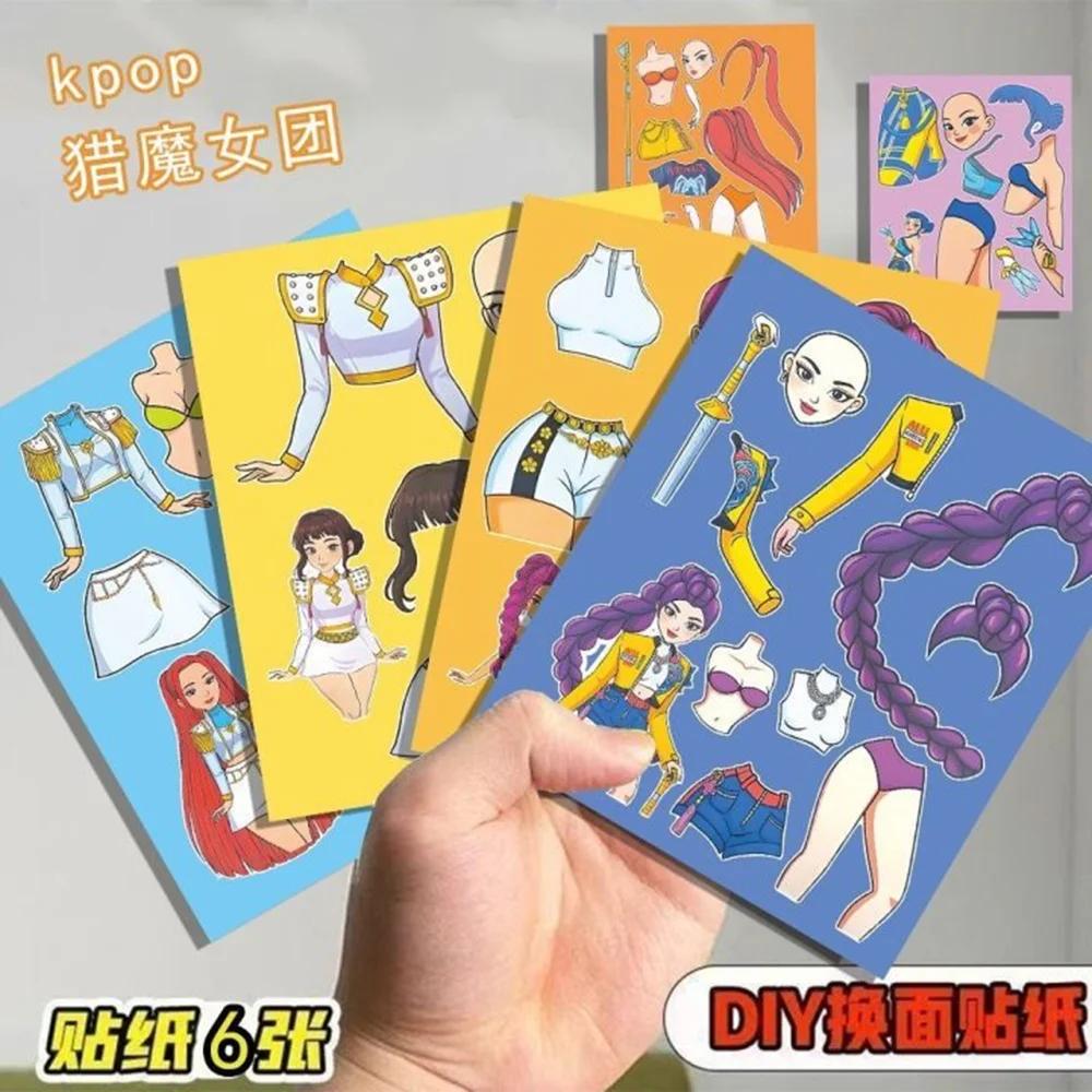 * 6/18Sheets Funny Kpop Demon Hunters Cartoon Puzzle Sticker DIY Phone Laptop Luggage Graffiti Decals Fun for Kid Gift S S/@