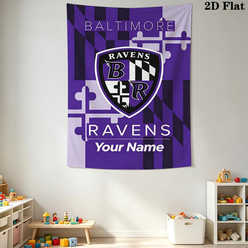 Name Custom Baltimore Ravens Logo Wall Tapestry Aesthetic Wall Hanging Printed Fabric Blanket Decorative Tapestries for Bedroom Living Room Home Decor
