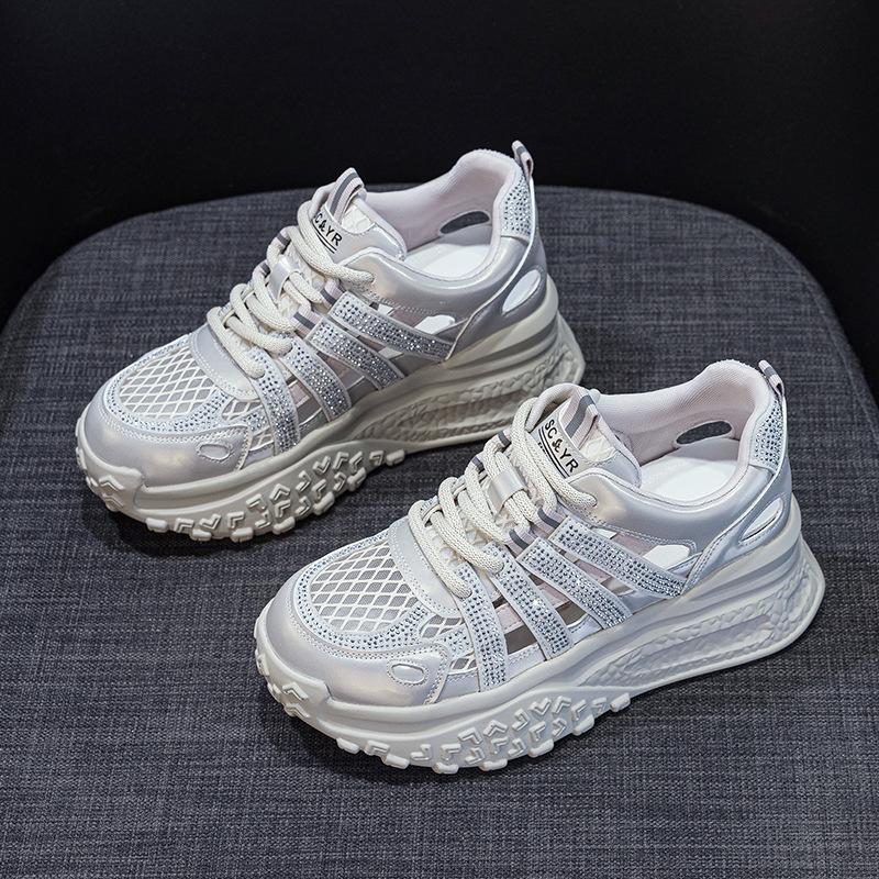 Dad shoes mesh breathable hollow women's 2025 new casual fashion sports explosion thick sole inner height increase women's shoes