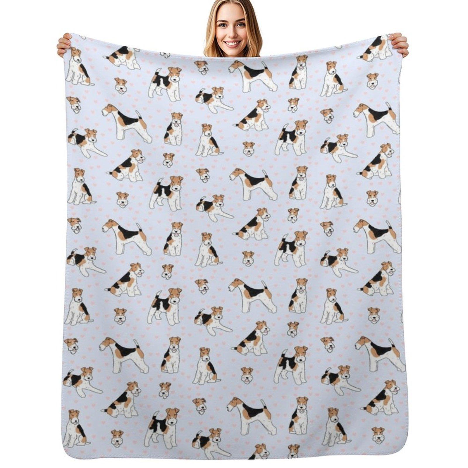 Wire Fox Terrier cute illustration pack Throw Blanket Thin Soft Blanket for Summer Night Sleeping Size: 75*100cm, Weight: 230 GSM