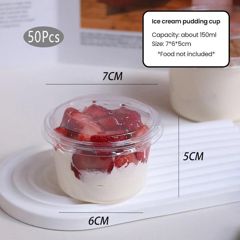 Disposable Dessert Serving Cups with Lids 50PCS 150ML Plastic for Pudding Ice Cream Cake Restaurant Takeout