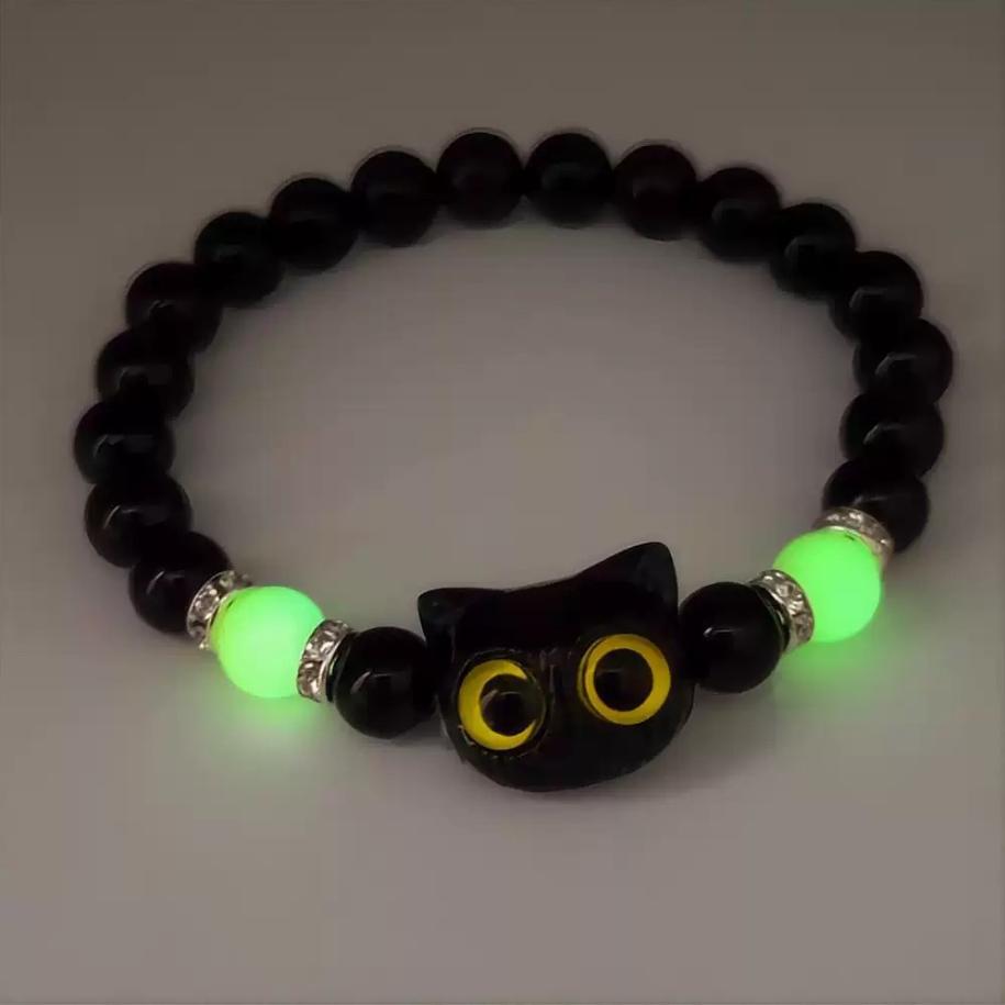 Cute Cartoon Big Eye Cat Luminous Bracelets Glow In The Dark Fluorescence Pendant Bracelet For Women Couple Friendship Jewelry