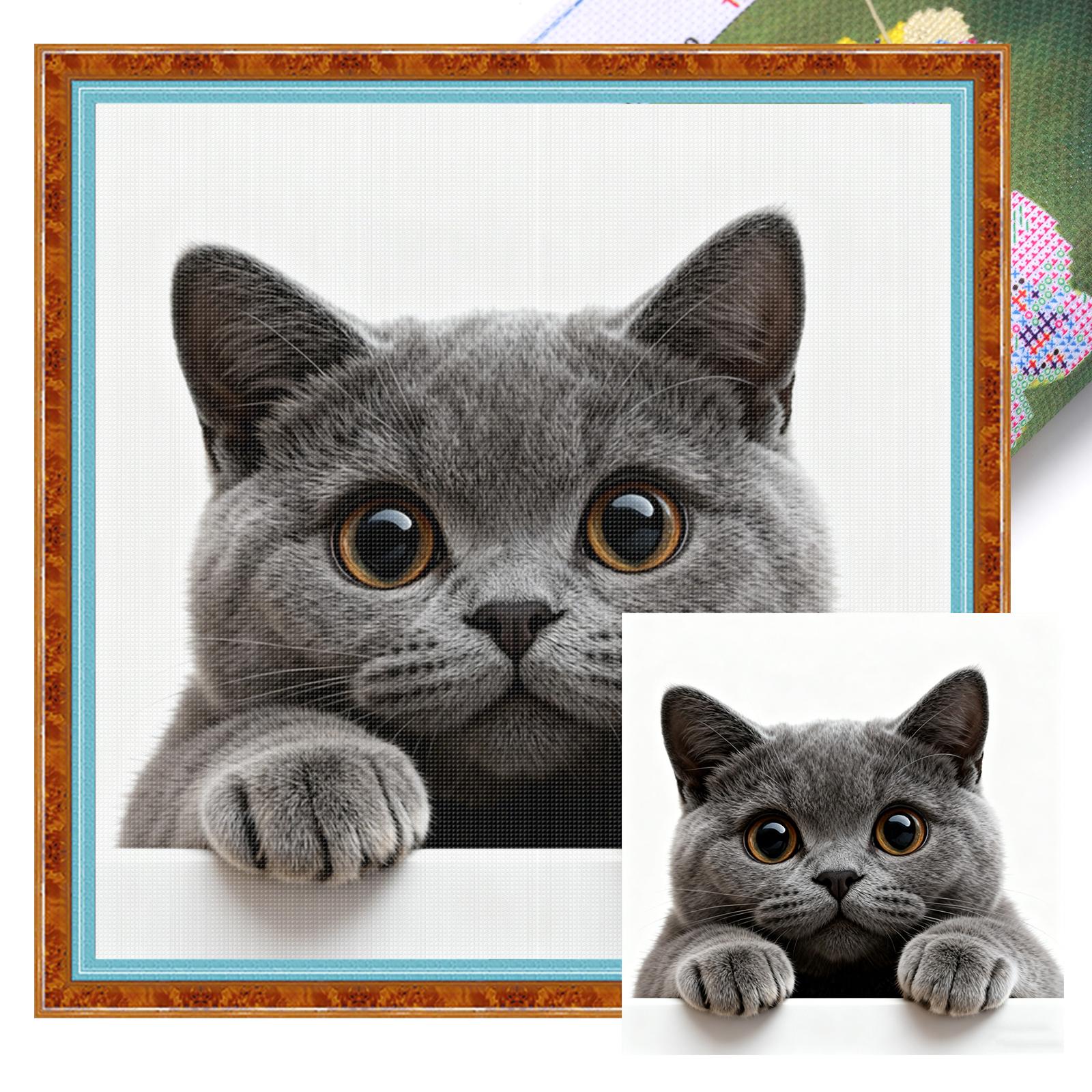 

Cat Full 11CT DIY Stamped Needlework Embroidery Kit 15.75x15.75in Embroidery Needlepoint Starter Kits for Adults Home Decor