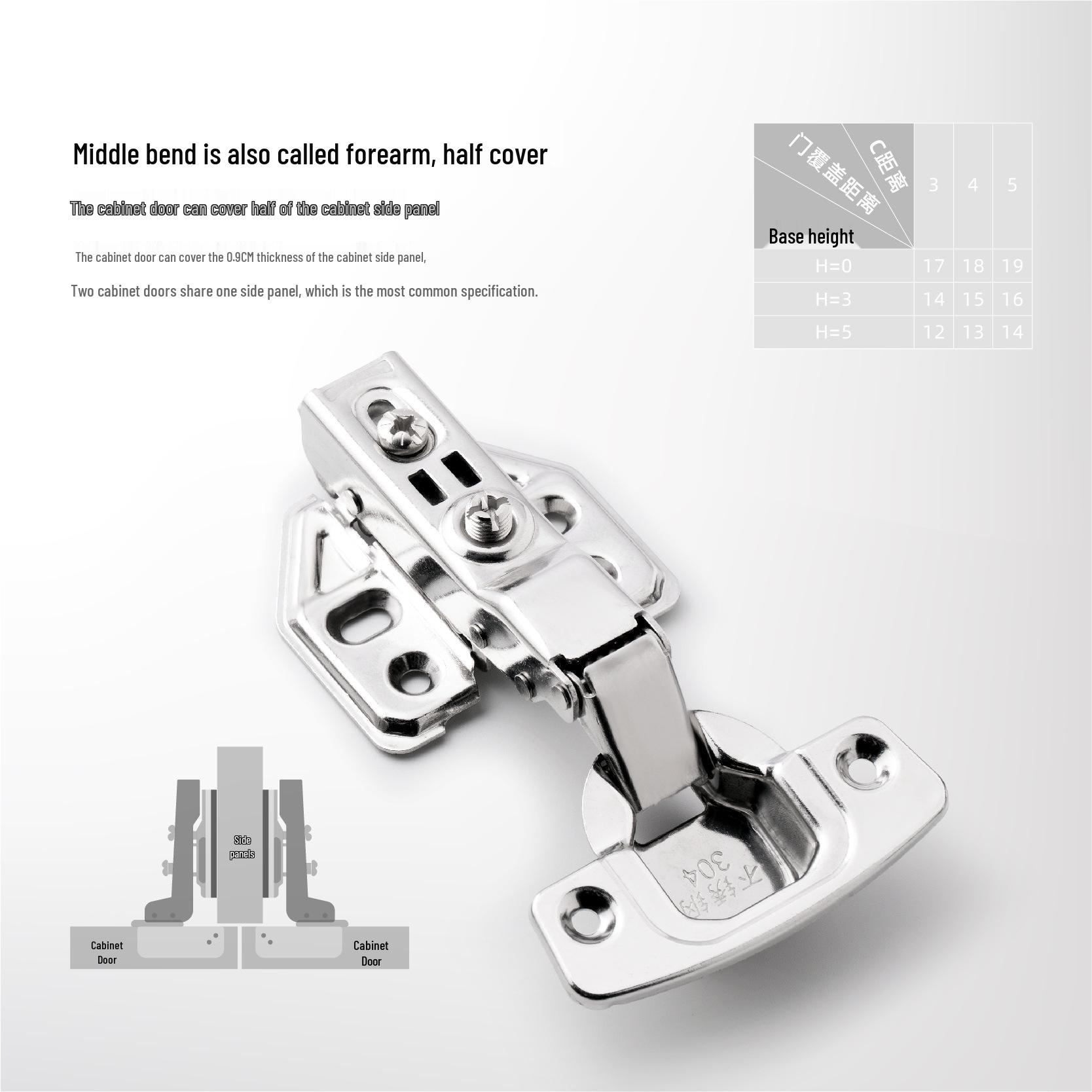 Yabaoli Stainless Steel Silent Hydraulic Damping Cabinet Door Hinge with Copper Rod
