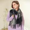 Xale feminino de inverno com imitação de caxemira xadrez, cachecol quente e gola com borla