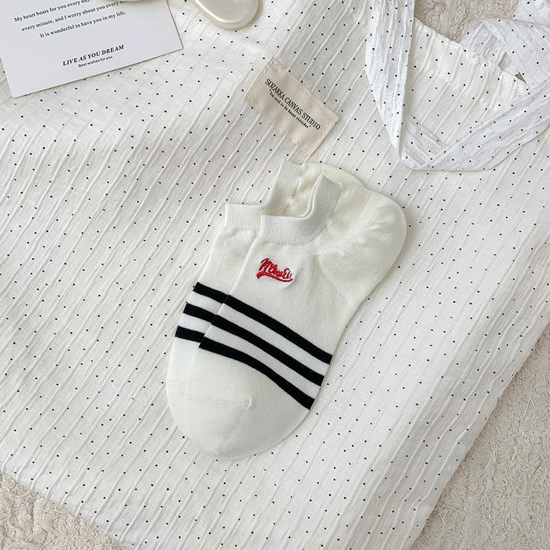 

Women s Summer Thin New Stripe Mesh Breathable Shallow Mouth Invisible Socks 1 pair чёрный