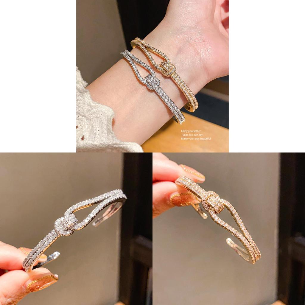 Copper Zirconia Interlocking Open Bracelet For Ladies Trendy Fashion Accessories