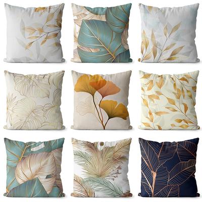 45x45 cm Kissenbezug mit Ginkgo-Print für Wohnzimmer, Sofa, Schlafzimmer, Heimdekoration, quadratische Polyester-Kissenhülle, Lendenkissenbezug