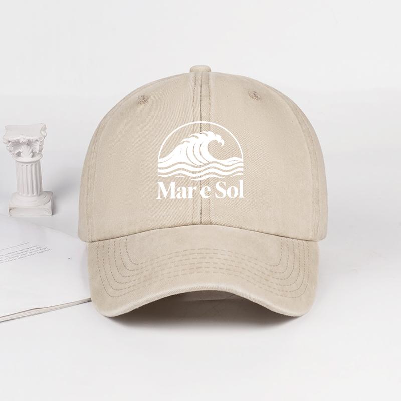 Mare Sol Welle Logo Print Gewaschene Baseballkappe Weich, Bequem, Atmungsaktiv, Verstellbar Retro Meeresküstenstil, Entspannter Lässiger Fashi white