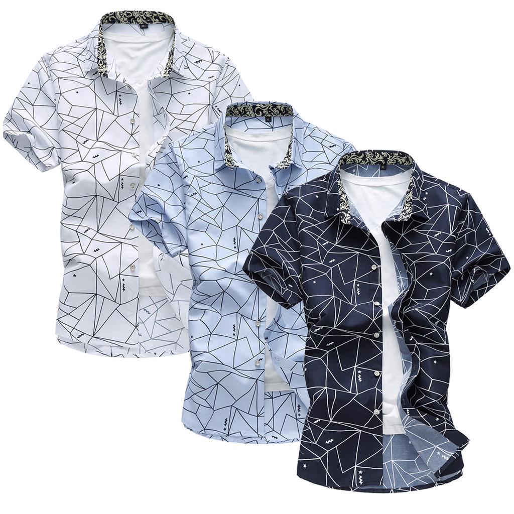 

Мужские летние модные рубашки, повседневные пляжные топы с коротким рукавом, свободная повседневная блузка