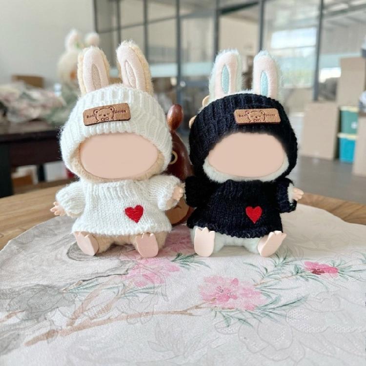 Trendy Doll Attire For 15-17cm Figures With Black Knitted Hat And Heart Sweater Suitable for Rabbit