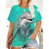 Summer Ladies 3D Dolphin Print Crew Neck T-Shirt