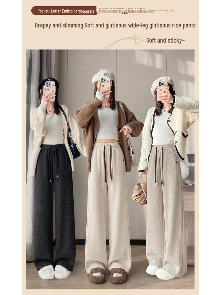 Women's New Spring High-Waisted Rice Pants - Narrow Straight-Leg, Casual Wide-Leg, Floor-Length