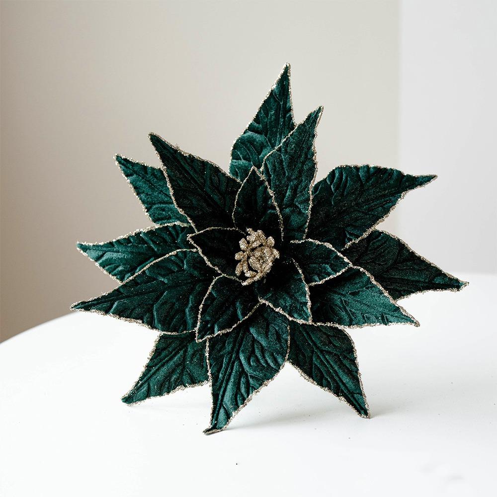 Handmade Flocked Poinsettia Floral 3 Layer Fake Flowers  Pick  Photo Props