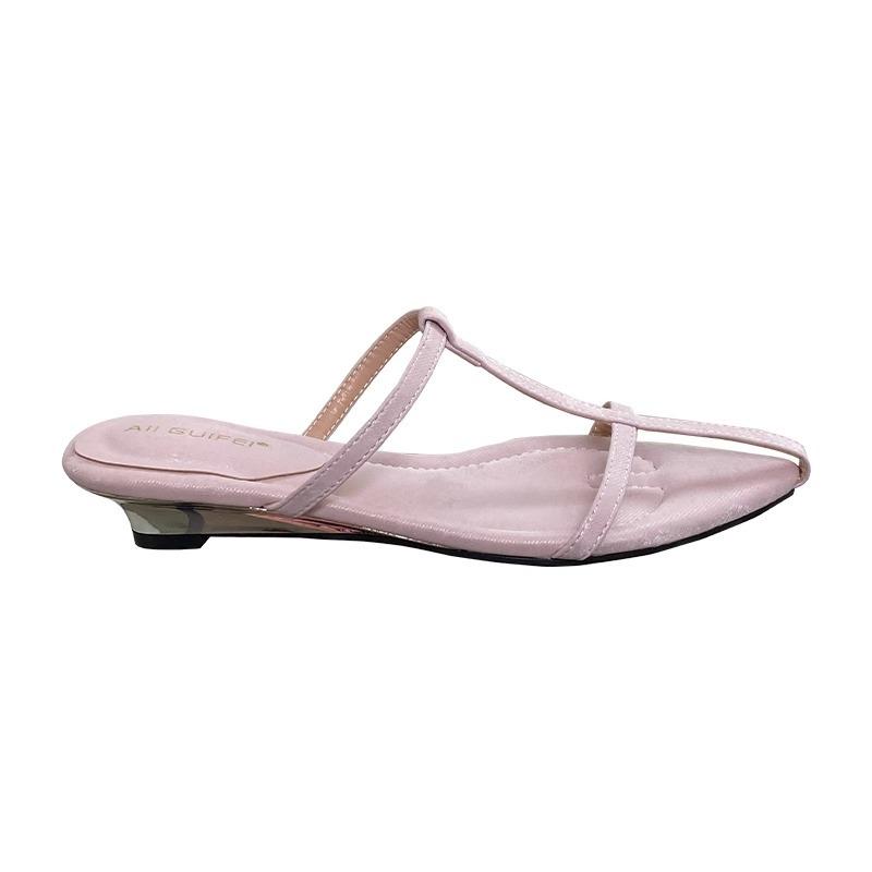 French niche pointed cool slippers women's summer 2025 new slope heel new Chinese open-toed beach shoes hollow Roman shoes
