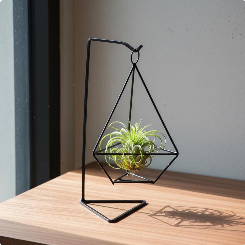 Geometric Air Plant Holder Minimalist Pattern Air Plant Holder Stable Base Geometric Iron Stand Fit Windowsill, Office