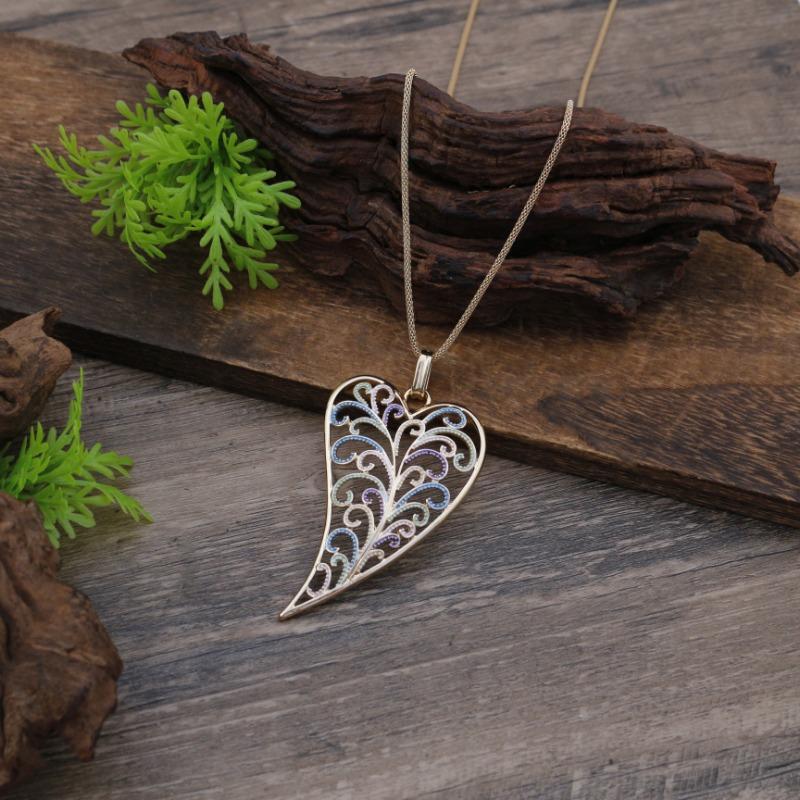 New enamel color hollow love long pendant, women's creative exaggerated heart-shaped versatile long necklace