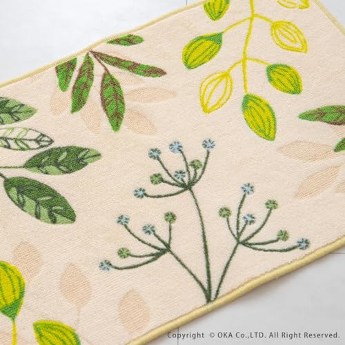 OKA Leaf Breath Kitchen Mat, Approx. 45cm x 180cm, Green (Washable, Antibacterial, Boshu, Non-Slip, Refreshing)