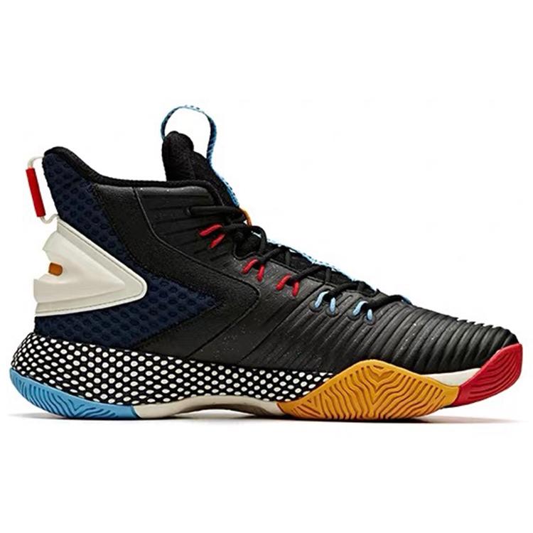 New Anta Speed Battle Anti-Slip Wear-Resistant High-Top Basketball Shoes Men's Black Yellow 11941606-4