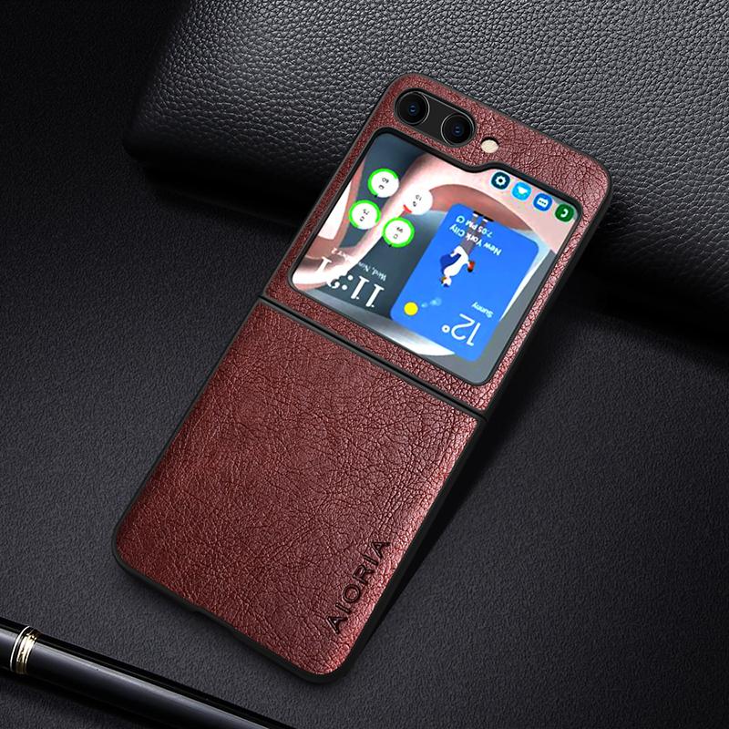 AIORIA Shockproof Case for Samsung Galaxy Z Flip5 5G Litchi Texture PU+PC Phone Cover