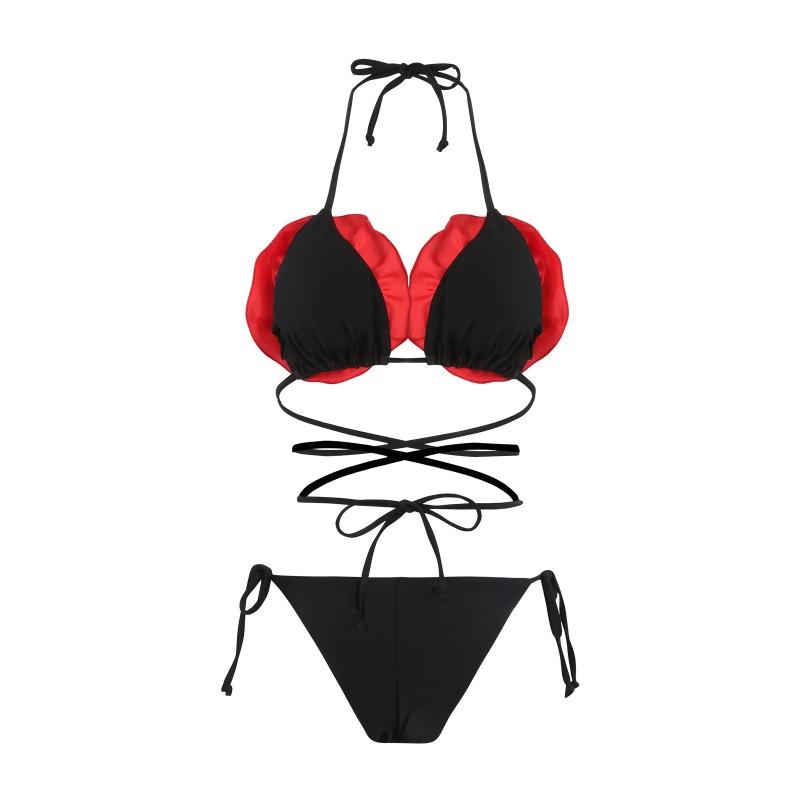 2024 Sexy 3D Flower Halter Neck Lace Up Brazilian Thong Bikinis Set for Women Summer Swimewear Beachwear Biqunis Mujer Resort