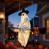 Verspielte Geistergesicht-Dekoration Halloween Hängende Außen Dekoration, Gruselige LED Leuchtende Hexe Warm Gelbe Deko auf Besen für Haus, Baum, Veranda, Terrasse,