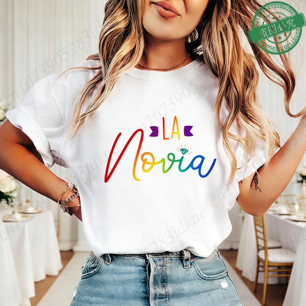 

Equipo De La Novia Graphic T-Shirts Spanish Girls Bachelorette Single Farewell Party Tops Summer Short Sleeve Team Bride Blouses XXS