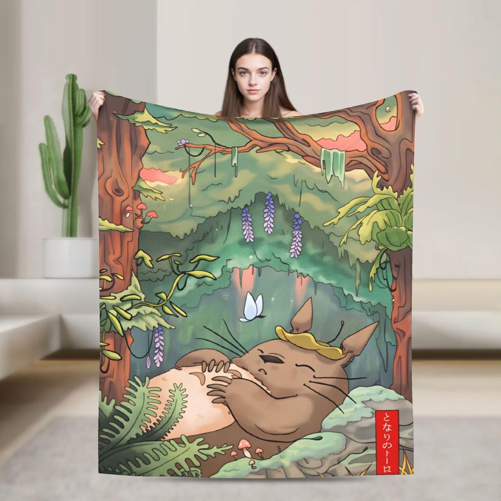 Japanese Blanket T-Totoros Travel Flannel Throw Blanket For Couch Bed Soft Custom DIY Quality Bedspread Gift Idea