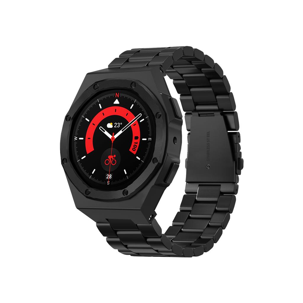 Caixa de metal clássica pulseira de aço inoxidável para Samsung Galaxy Watch 5 Pro 45mm Kit de modificação para Galaxy Watch 5Pro Correa de borracha