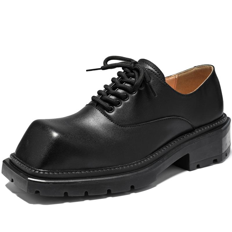 

Niche квадратная кожаная обувь мужская зеленая подошва туфли дерби с большой головкой новые персонализированные парикмахерские невидимые туфли для увеличения высоты 4799-R 38 чёрный