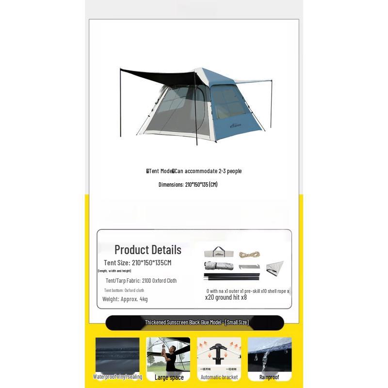Outdoor Automatic Folding Camping Tent Small (2-3 Person)