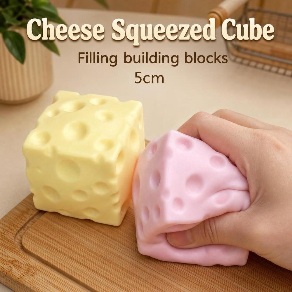 5cm Cheese Squeezed Cube Crunchy TPR Fidget Toy Novelty Crackling Cheese Pinch Office Desk Toy