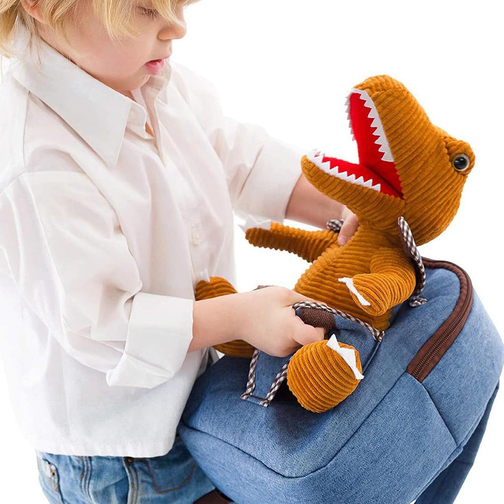 Barnesekk i denim med dinosaurmotiv – Søt og lett skolesekk med avtakbar plysjleke for gutter og jenter