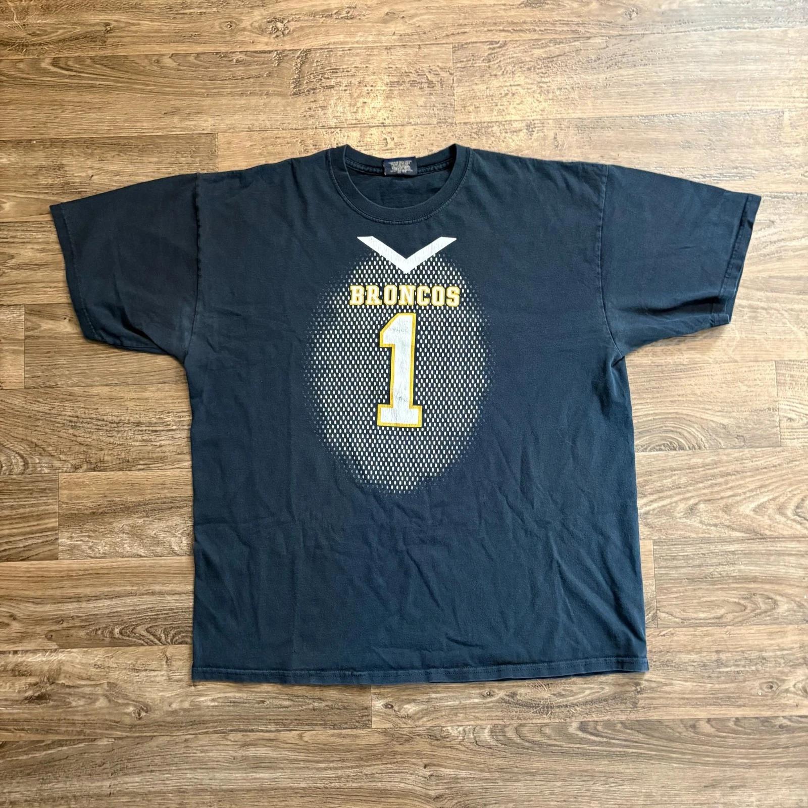 

Y2K / Vintage MV Sport Broncos #1 Football Tee Navy Size XL Double Sided Black S