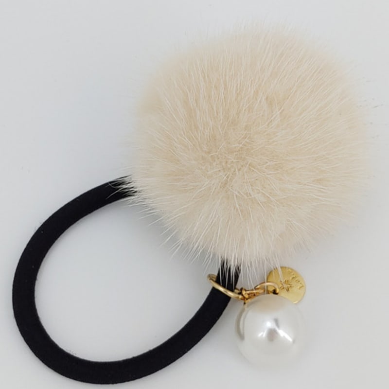 

LALA Natural Mink Ball Hair Band - Ivory ONE